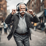 Fototapeta  - Starszy pan tańczy na ulicy