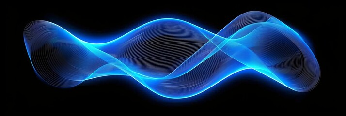 Fototapete - Luminous Blue Waves Flowing with Graceful Energy in a Seamless Abstract Design, Generative AI