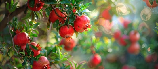 The garden contains a Pomegranate tree with blossoms.