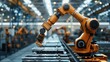 Engineering control Manager oversees automation with robotic arms in industry