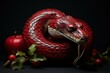 Tantalizing Snake apple sin temptation. Biblical forbidden fruit with evil serpent animal. Generate ai