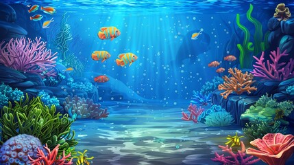 Wall Mural - Underwater Scene With Coral Reef And Exotic Fishes