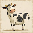 An adorable image of a cartoon cow in a textured typographic style.