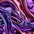 Abstract design with a shiny gold ring in the center of the canvas with purple and pink satin textures.