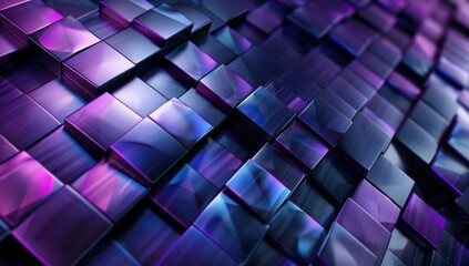 A digital background with an array of overlapping squares in shades of dark purple and light blue, creating the illusion that they form a threedimensional structure Generative AI