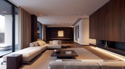 Wall Mural - Minimalist luxury home interior design of warm living room. AI generated image