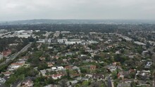Aerial Shot Of Culver City, Beverly Hills, Los Angeles Suburban Homes And Trees