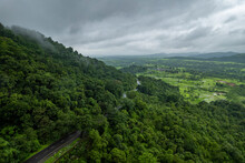 Aerial View Of Lush Forest And Treetops In Malshej Ghat, Maharashtra, India.