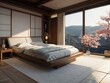 Japanese style bedroom with cherry blossom tree