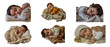 Peaceful Middle Eastern baby asleep on soft blanket cut out png on transparent background