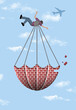 A man is pulled down by a parachure made of bricks in a 3-d illustration about debt and money, Debt is like a brick parachute, pulling you down in a dangerous fall.