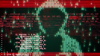 Wall Mural - computer hacker with hoodie and glitch face. computer abstract digital code at the background. darkn