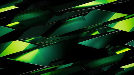 Wall Mural - dark green glossy glowing geometric tech background
