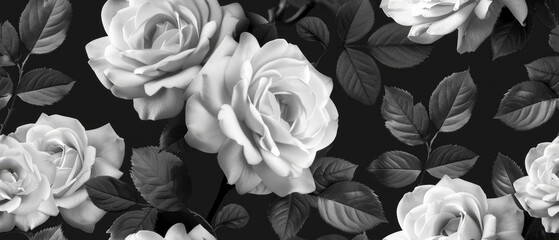 Wall Mural - vintage black and white wallpaper of roses and leaves