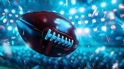 Wall Mural - American football against the background of blue floodlights. Atletics concept.