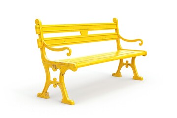 Yellow park bench isolated on white background.