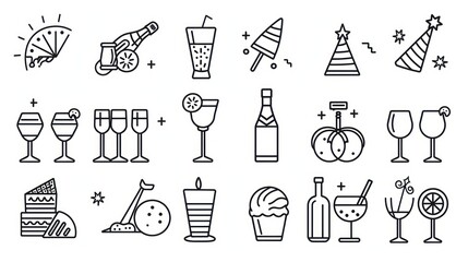 drink symbol collection black line icon set