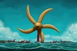 A tidal energy barrage harnesses the power of rising and falling tides, generating electricity without harming marine ecosystems, closeup at its underwater turbines and the tranquil tidal currents