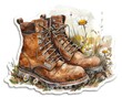 Vintage Hiking Boots and Daisies Watercolor Illustration Generative AI