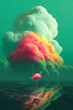 Surreal Flamingo and Explosive Cloud Reflection