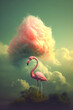 Surreal Flamingo Under a Fiery Cloud