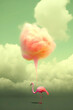 Surreal Flamingo Under Cotton Candy Cloud