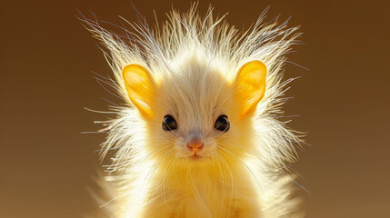 Poster -   A tight shot of a small animal with an indistinct expression and a hazy backdrop