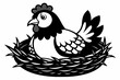 Black and white, A chicken sitting on a nest
