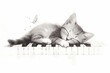 Minimalist Line Art of a Sleeping Cat on a Piano in Boho Style Generative AI