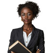 Professional African American woman holding book confidently