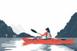 Woman kayaking in a serene lake isolated vector style
