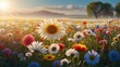 Sunlit Splendor: Blooming Field Surrounded by Flowers and Sunshine