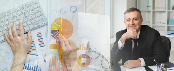 Poster - Mature accountant working at table in office