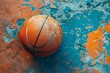Basketball on cracked blue surface artistic shot