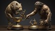 Pride and Prestige: Close-Up of Trophy and Antique Artifact Held by Lion and Human
