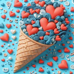 Wall Mural - ice cream cone with hearts