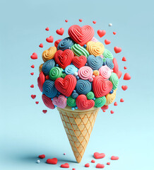 Wall Mural - ice cream cone with hearts