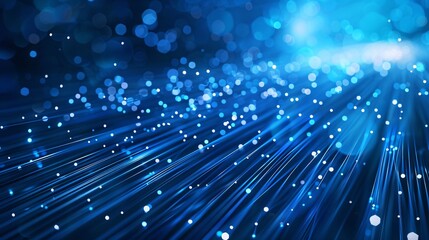 Canvas Print - Digital Blue Light Fibers Accelerating. Dynamic blue optical fibers emitting light, representing high-speed data transfer and connectivity.