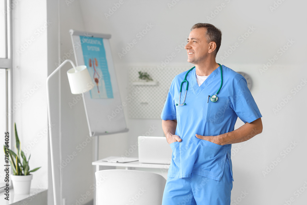 Mature doctor smiling in medical office