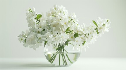 Canvas Print - A vase of a clear glass with white flowers in it, AI