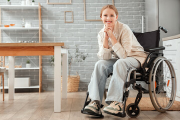 Sticker - Young redhead woman in wheelchair at home