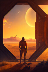 Wall Mural - A man standing on mars