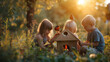 © Лариса Лазебная - Children helping to build a birdhouse and feeder to attract wildlife to their backyard. Happiness, love, sincerity, team, knowledge, desire to live