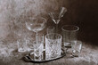 Assorted Crystal Glasses on Textured Surface