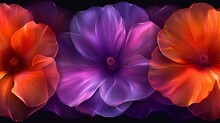   A Tight Shot Of Three Flowers Against A Black Backdrop Red And Purple Blossoms Occupy The Center