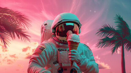 Canvas Print - Astronaut eats ice cream