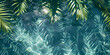 Tropical palm leaves with shadow on blue water surface in swimming pool. Summer vacation at the beach, recreation, tourism and sea travel concept. Beautiful abstract background with copy space.