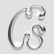 Liquid metal letter G with a fluid droplet shape and glossy finish, Y2K chrome style isolated on a white background. 3D typography for retro futuristic design