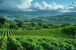 A panoramic view of a thriving agricultural landscape, where farmers work tirelessly to harvest bountiful crops that sustain communities and nourish the world.