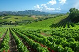 Fototapeta Londyn - A panoramic view of a thriving agricultural landscape, where farmers work tirelessly to harvest bountiful crops that sustain communities and nourish the world.